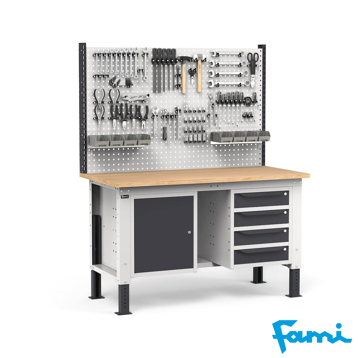 Banco da lavoro piano in legno H regolabile (GRIGIO) / cm. L.150xP.75xH.167,5/205 – FAMI WORK1531