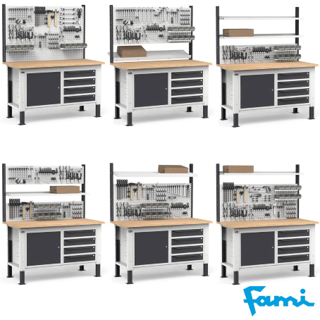 Banco da lavoro piano in legno H regolabile (Grigio) / cm. L.150xP.75xH.167,5/205 – FAMI WORK1533