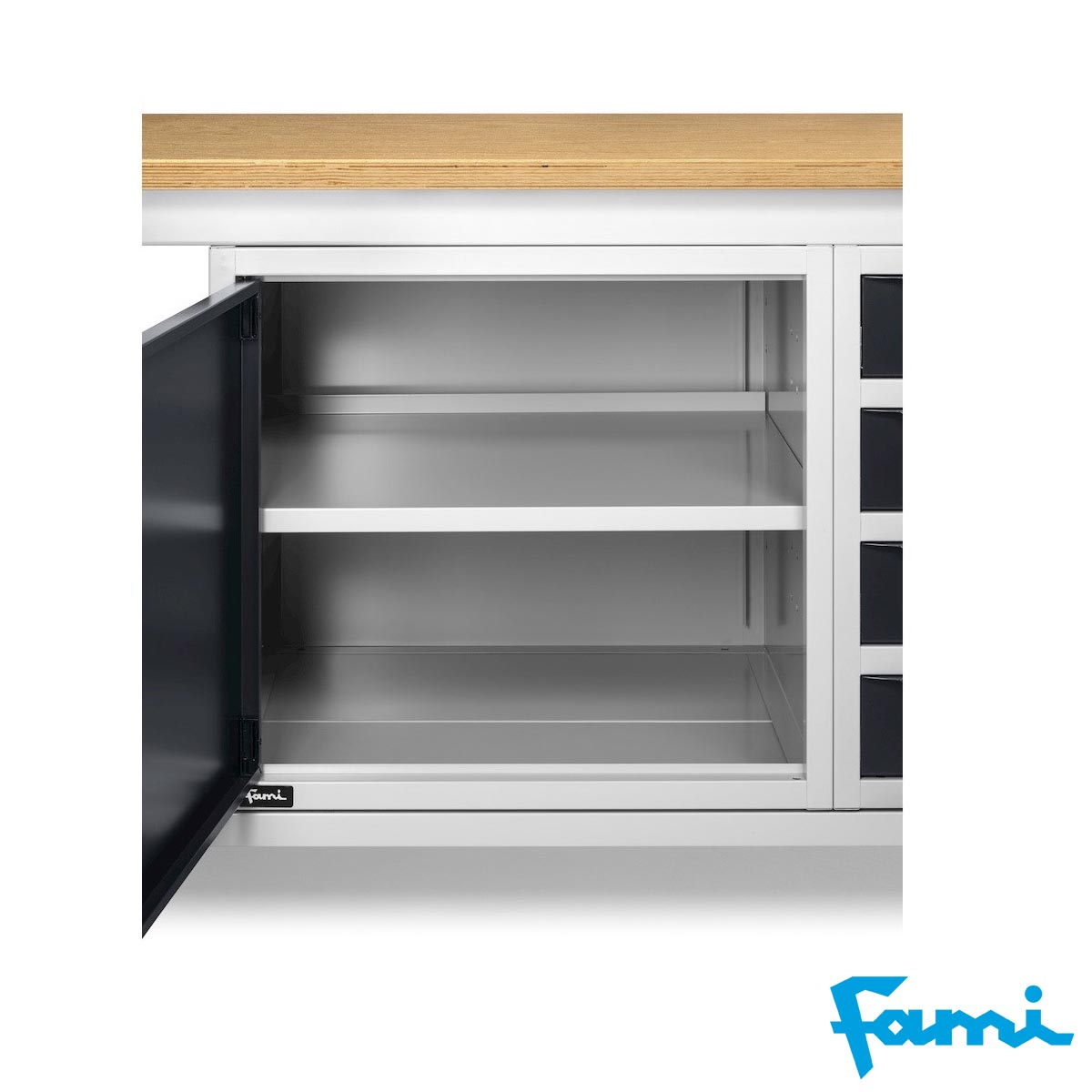 Banco da lavoro piano in legno H regolabile (Grigio) / cm. L.150xP.75xH.167,5/205 – FAMI WORK1533