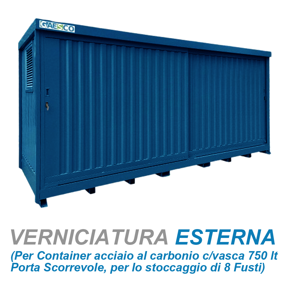 Verniciatura esterna per Container c/vasca 750 lt. Porta scorrev. Stoccaggio 8 Fusti