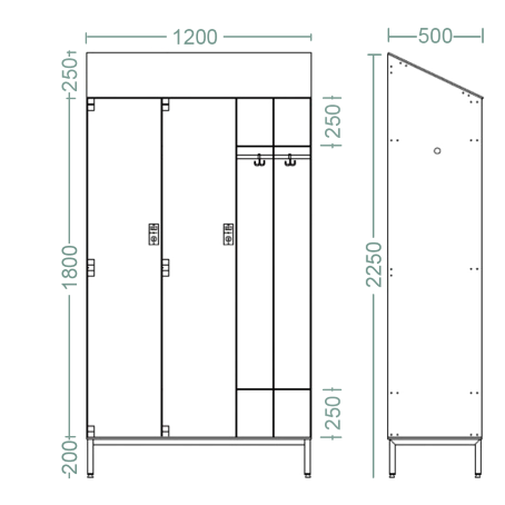 Armadio spogliatoio sporco pulito in laminato / cm. L.120xP.50xH.225