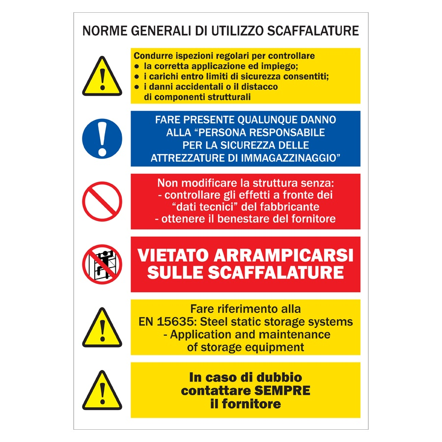 Cartelli Norme generali scaffalature Portapallet / cm. L.30xH.40