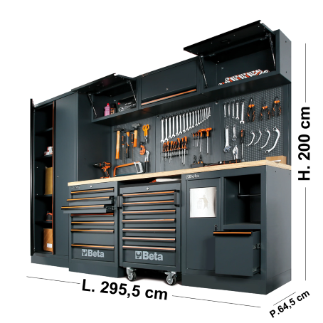 Arredo Officina Beta C45PRO 2.0 W | 268 Utensili | Piano Legno