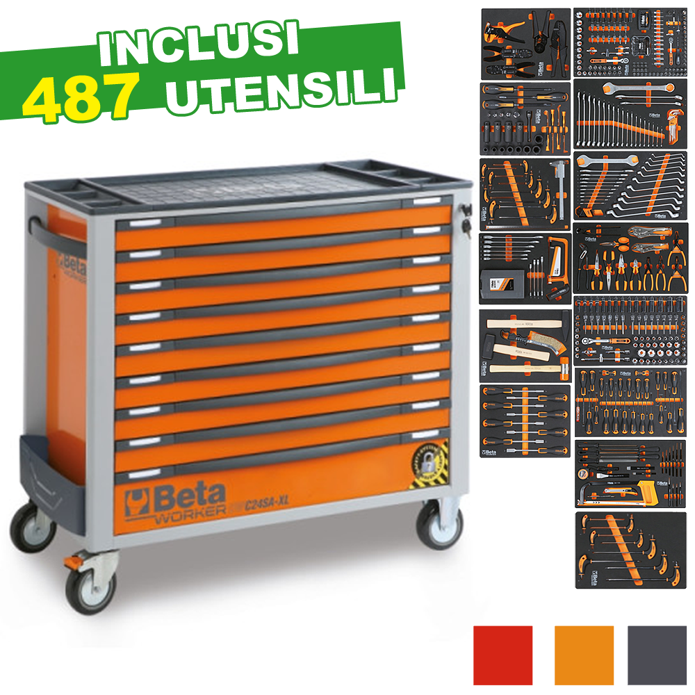 Cassettiera Beta Worker BW 2400S XL9/E-XL | 9 Cassetti | 487 Utensili