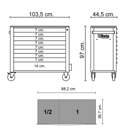 Cassettiera Beta Worker BW 2400S XL9/E-XL | 9 Cassetti | 487 Utensili