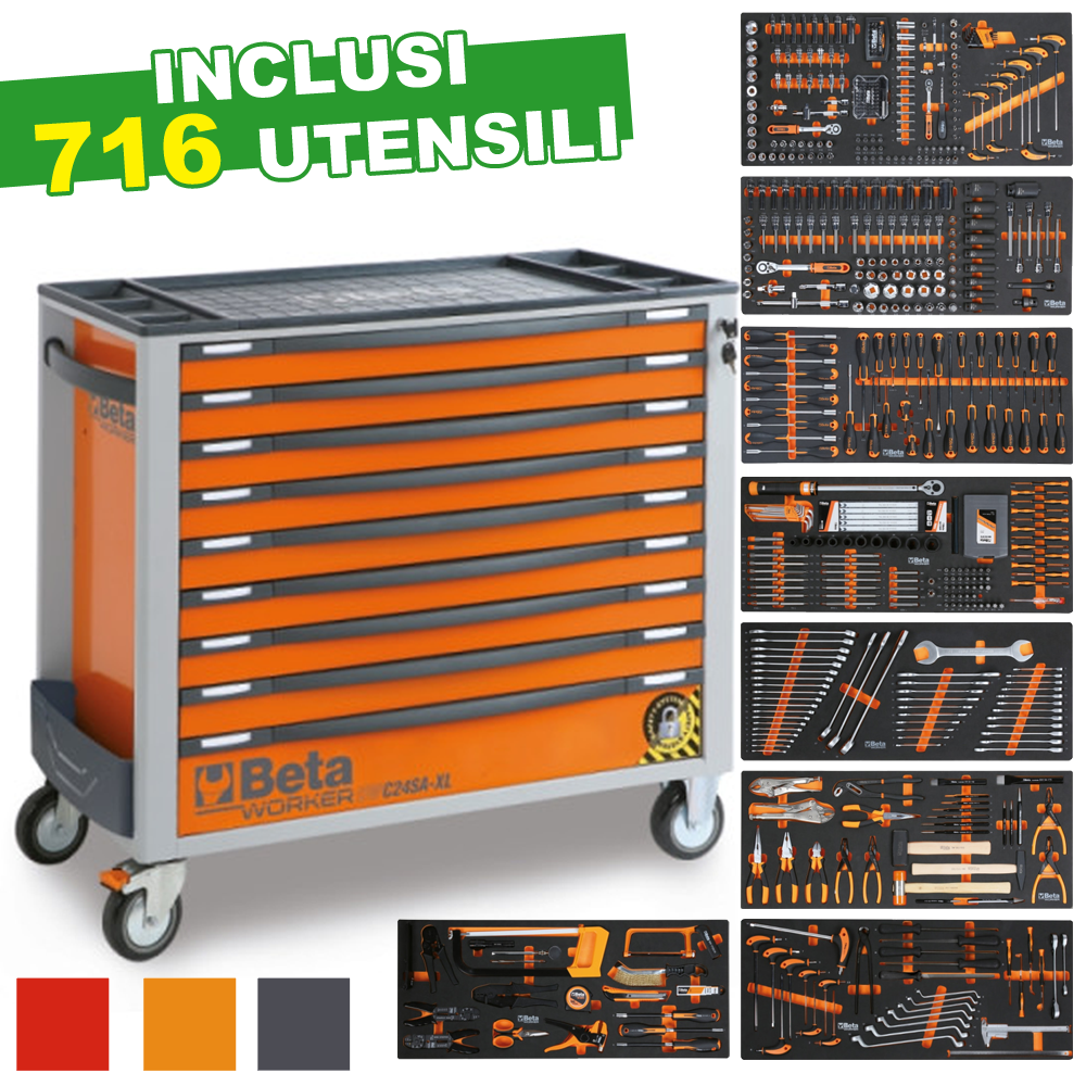 Cassettiera Beta Worker BW 2400S XL9/E-XXL | 9 Cassetti | 716 Utensili