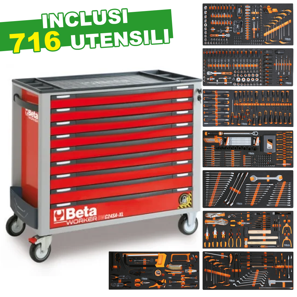 Cassettiera Beta Worker XL9 Rosso | 716 Utensili XXL | Gaesco