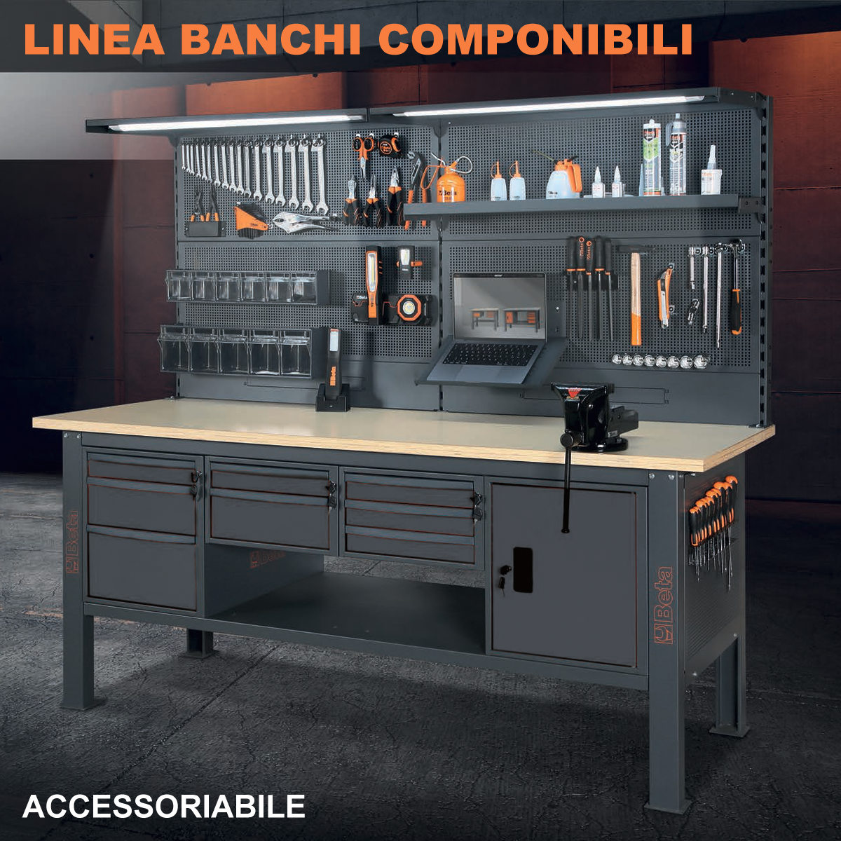 Banco Lavoro Beta C58BC-X2,1 8CA/A Antracite Inox | 2,1 mt | Gaesco