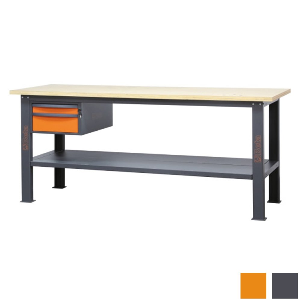 Banco Lavoro Beta C58BC-W2,1 2C | 210cm | 2 Cassetti | Piano Legno