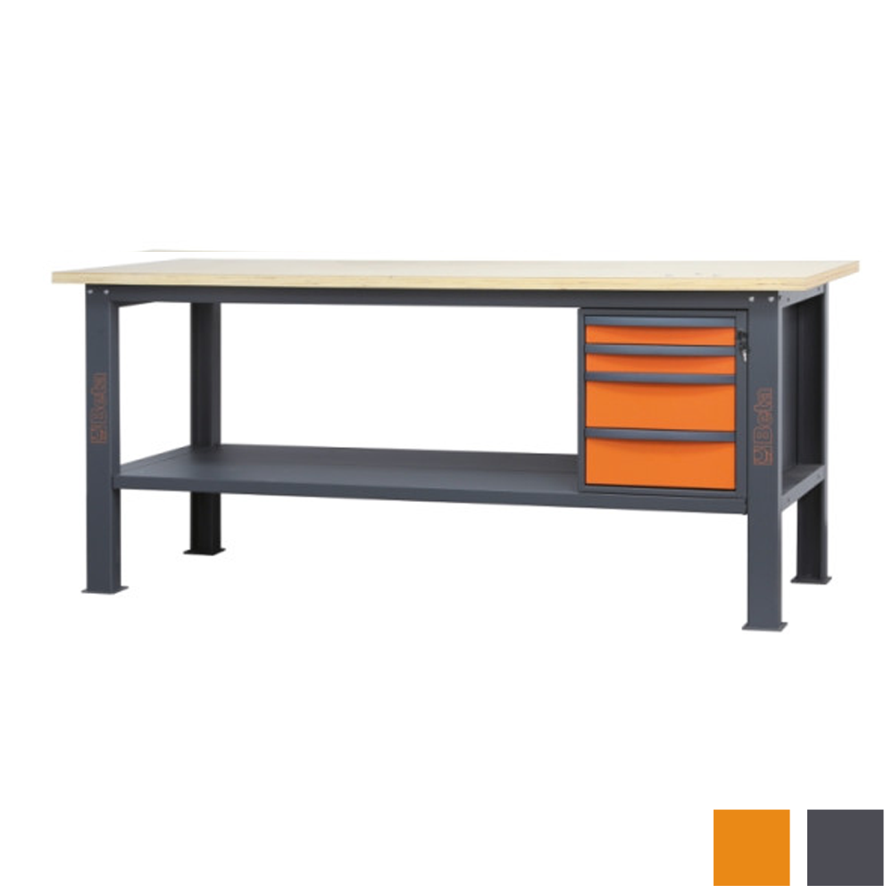 Banco Lavoro Beta C58BC-W2,1 4C | 210cm | 4 Cassetti | Piano Legno
