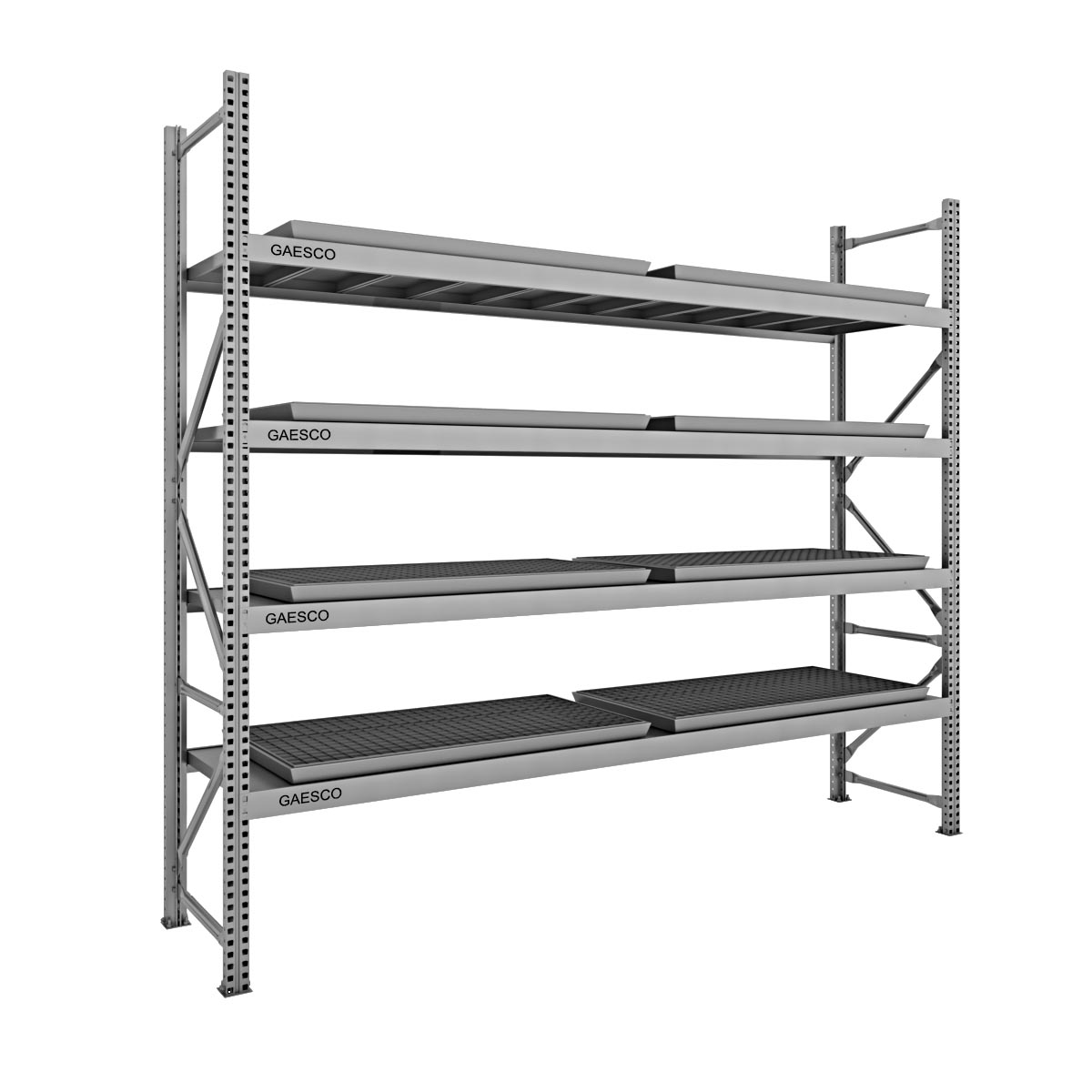 Scaffale Pick50 con 8 Vasche Raccolta Zincate e Griglie cm.220x50x195