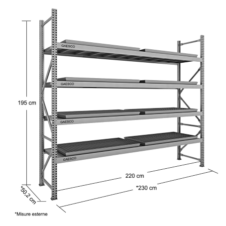 Scaffale Pick50 con 8 Vasche Raccolta Zincate e Griglie cm.220x50x195