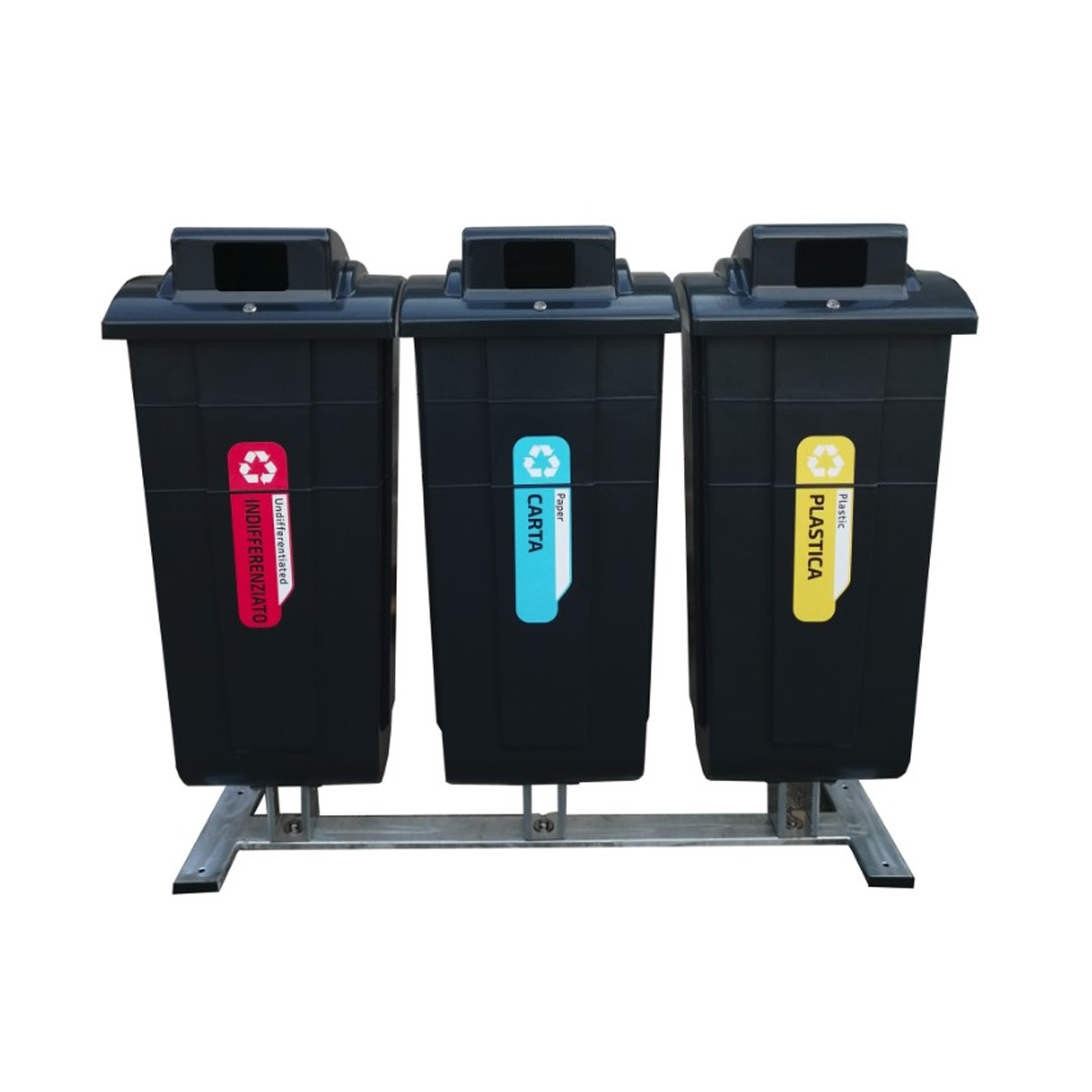 Mini isola c/asola rid. e blocca cop. / basamento zinc. / 3 cont. da Lt. 90 / Adesivi alto Tac