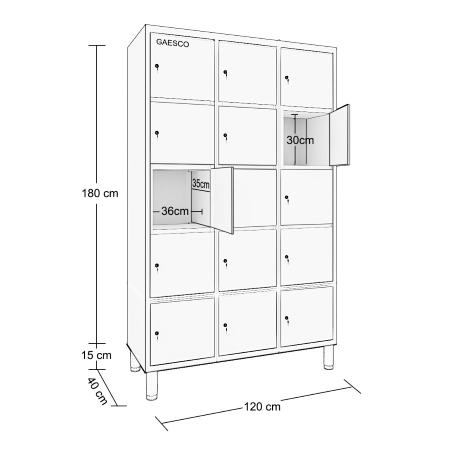 Armadio Porta oggetti in Acciaio Inox - 15 vani - Dim. 120x40x195H cm.