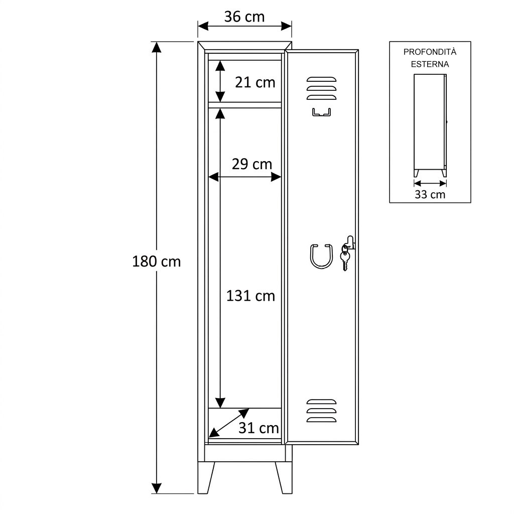 Armadietto Spogliatoio Express Slim 1 Posto cm.36x33x180H Blu