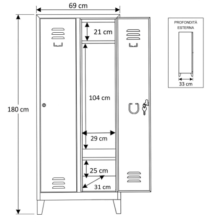 Armadio Spogliatoio Express Slim 2P Portascarpe 69x33x180 Grigio S.
