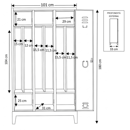 Armadio Spogliatoio Sporco Pulito Express Slim 3P 101x33x180 Grigio S.