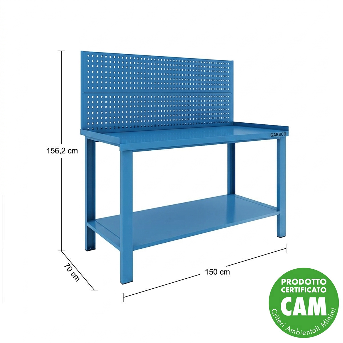 Banco lavoro con piano in lamiera / cm. L.150xP.70xH.155 GSX