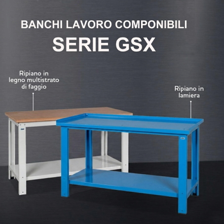 Banco lavoro con piano in legno / cm. L.200xP.70xH.190 GSX