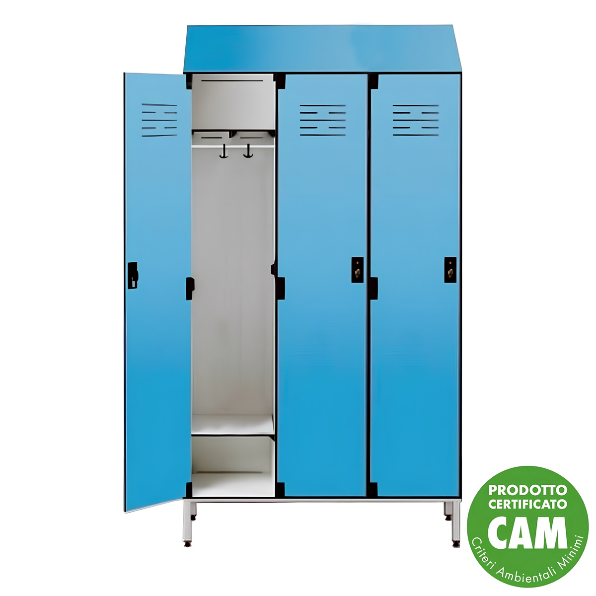Armadietto per Spogliatoio classico con tetto in laminato HPL / 3 posti