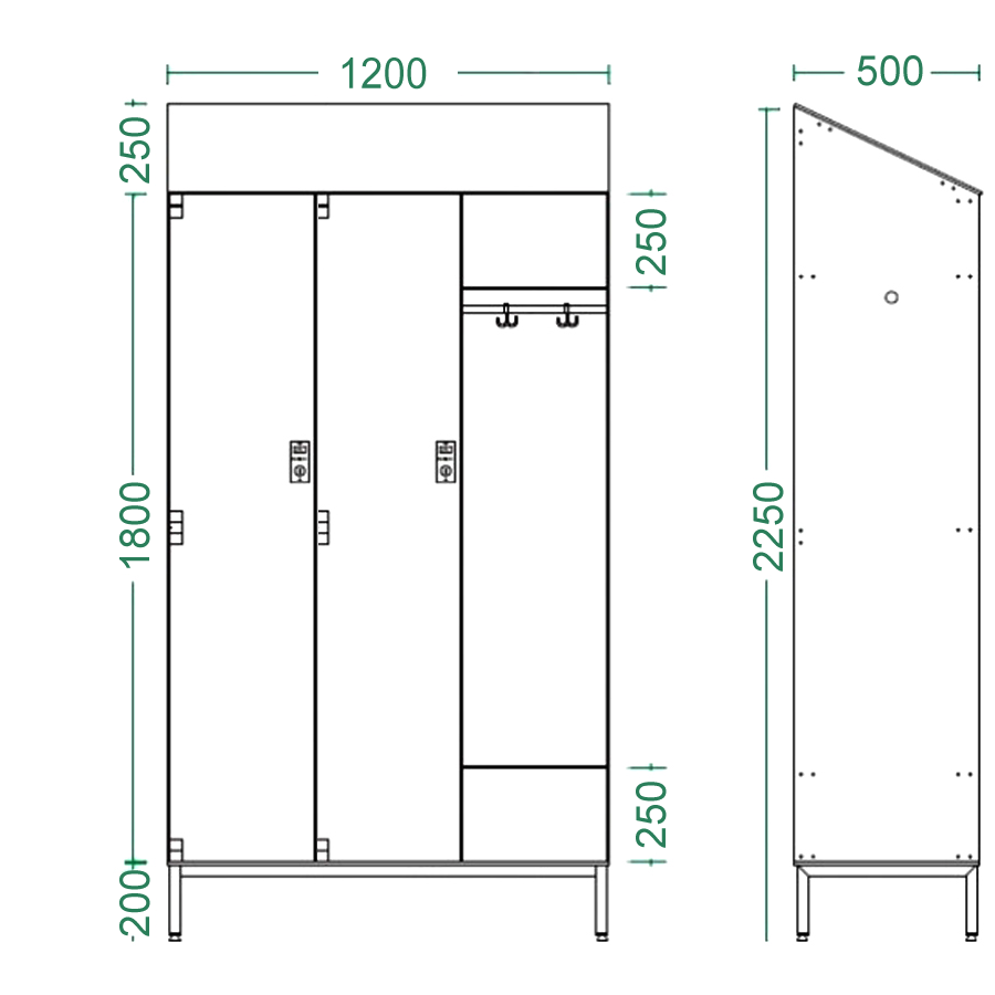 Armadietto per Spogliatoio classico con tetto in laminato HPL / 3 posti