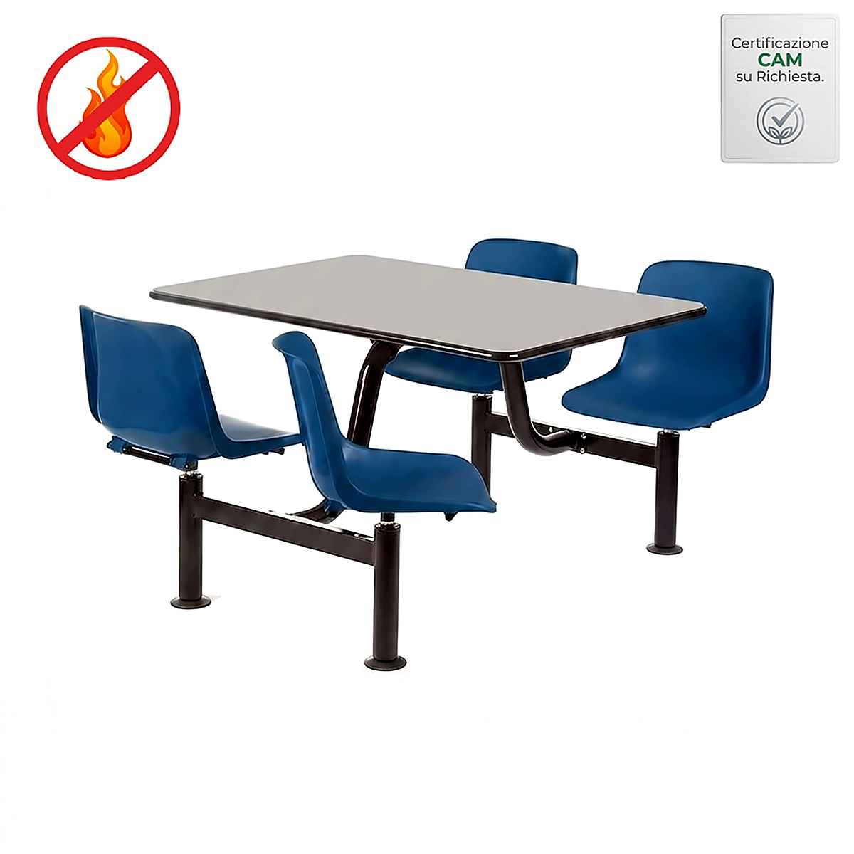 Tavolo Monoblocco Mensa 4 Posti Ignifugo 120x80 Sedute Blu Avio